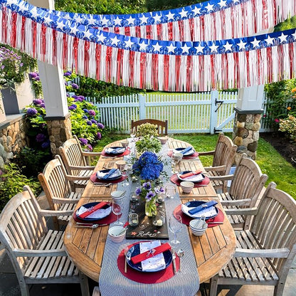 Mega-L 4th of July Decorations 2Packs 39 Feet Foil Fringe Garland Tinsel Streamers, Red White and Blue Star Metallic Hanging Backdrop Banner Table Skirts for Parade Floats Memorial Day Patriotic Party