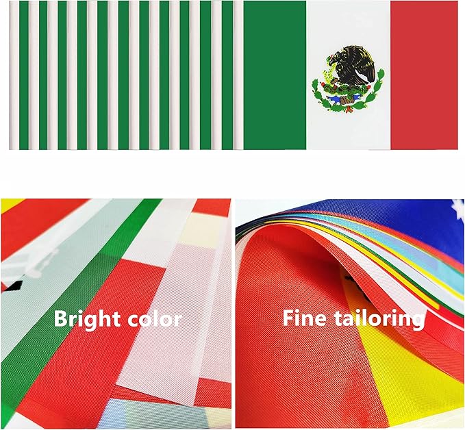 12 Pack Mexico Desk Flags Set, Mexican Small Mini Table Office Flags with 12" Solid Black Pole, 8.2 x 5.5 Inches, Home and Office Decoration, Festival Celebrations