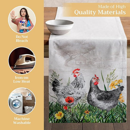 Maison d' Hermine Table Runner 100% Cotton Single Layer Table Runners 108 inches Long Decorative for Home Kitchen Dining Party Wedding Bridal Shower Spring Summer (Basse Cour, 14.50" x 108")