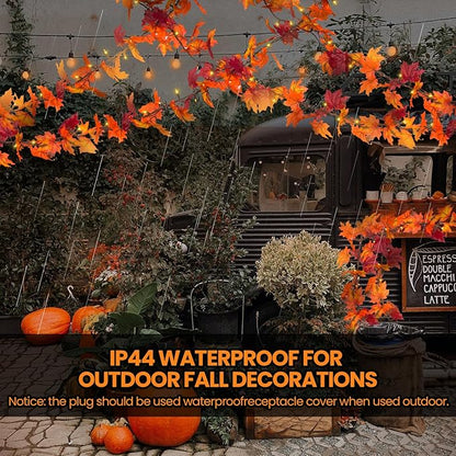 Fall Decor Thanksgiving Decorations for Home Lighted Fall Leaves String Lights, 11FT Thanksgiving Lighted Fall Leaf Garland Lights, 50 Orange Bulbs Lighted Fall Garland with Lights Plug in Outdoor