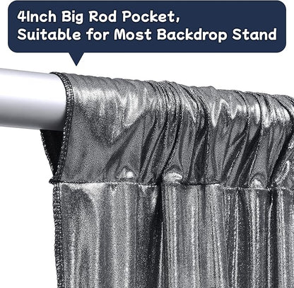 30ftx10ft Black Silver Glitter Sequin Backdrop Curtain for Parties, Wrinkle Free Sparking Backdrop Drapes, 6 Panels 5x10ft Shimmer Photo Back Drop Cloth for Wedding Birthday Photography