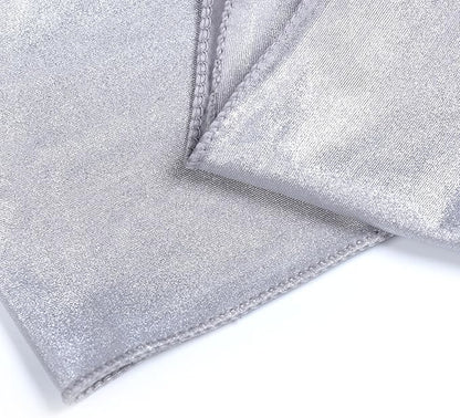 VDS Pack of 300 PCS | Metallic Silver | Spandex Chair Sashes Bows Without Buckle | Stretch Elastic Banquet Universal Folding Chair Bow Band for Wedding Party Conference Celebration Event Decoration