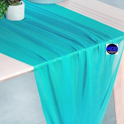 MDS 2 Pack 10ft Chiffon Table Runner 29 x 120 Inches Sheer Wedding Runner Romantic Rustic Table Runner for Wedding Decorations, Birthday Parties, Bridal Shower Party Arch Decor - Peacock Blue