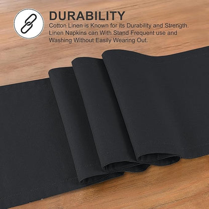 Ruvanti Linen Table Runner 108 Inches, Classic Hemstitch, Washable, Reusable, Non-Slipping, Stain Resistant- Perfect for Parties, Weddings, Dinners, Thanksgiving, Christmas, Indoor use – Black