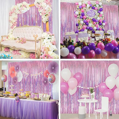 Crosize 2 Pack 3.3 x 9.9 ft Laser Pink Foil Fringe Backdrop Curtain, Streamer Backdrop Curtains, Streamers Birthday Party Decorations, Tinsel Curtain for Parties, Galentines Decor, Preppy, Photo Booth