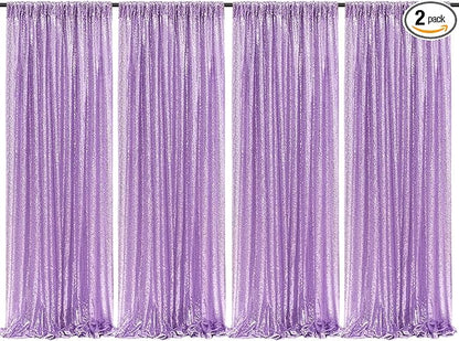 4Pcs 2Ft x 8Ft Sequin Backdrop Curtain, Glitter Photography Background, Sequence Xmas Thanksgiving Backdrop (Lavender, 4 pcs-2ftx8ft)