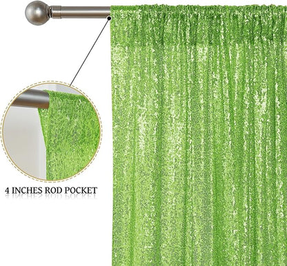 Sugargirl Apple Green Sequin Backdrop Curtain 2 Panels 2FTx8FT Glitter Apple Green Background Drapes Sparkle Photography Backdrop for Party Wedding Birthday Wall Decoration