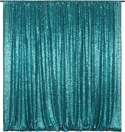 Poise3EHome Teal Sequin Backdrop,8FT x 10FT Sequin Photography Backdrop Curtain for Party Decoration