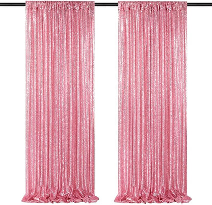 Blush Pink Sequin Backdrop 2 Panels 2FTx8FT Glitter Backdrop Curtain for Baby Shower Wedding Party Decorations