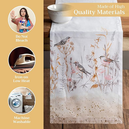 Maison d' Hermine Table Runner 100% Cotton Single Layer Table Runners 108 inches Long Decorative for Home Dining Party Wedding Bridal Shower Spring Summer (Meadow Florals - Beige, 14.50" x 108")