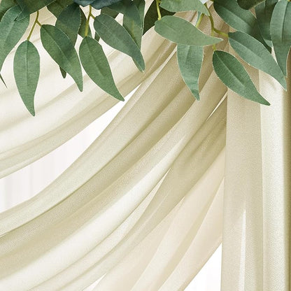 Wedding Arch Draping Fabric Beige Arch Drapes Sheer Backdrop Curtain for Ceremony Photo Wedding Decor 19Ft x 28" 2 Panel