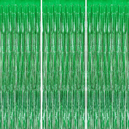 3 Pack Foil Fringe Backdrop - Green Shiny Tinsel Curtains for Party Decoration/Photo Booth Props - 3.3x8.2 FT Metallic Foil Backdrop for Birthday, Wedding, Graduation, Christmas.