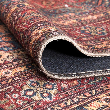 Bloom Rugs Washable Non-Slip 3' x 5' Rug - Red/Teal Blue/Yellow Traditional Medallion Area Rug for Living Room, Bedroom, Dining Room, and Kitchen - Exact Size: 3' x 5'