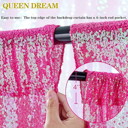 Iridescent Hot Pink Curtains Sequin Backdrop for Wedding Party - 2FT x 8FT Photo Background Backdrop Sparkly Baby Shower Decorations 4 Pcs