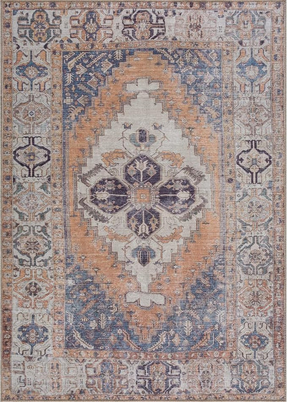 Bloom Rugs Washable 8' x 10' Rug - Orange/Blue/Beige Traditional Area Rug for Living Room, Bedroom, Dining Room, and Kitchen - Exact Size: 8' x 10'