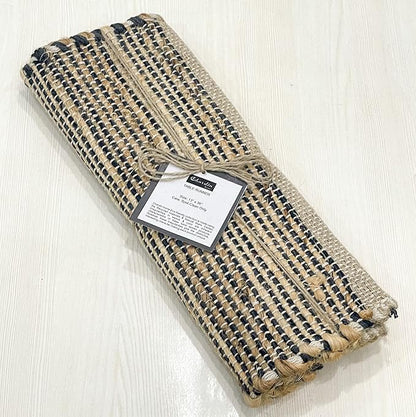 Chardin home Natural Jute Table Runner 13x36 Inch – Vintage Boho Rustic Table Decor – Handwoven Table Runner in Natural Jute and Black – Farmhouse Dining or Console Table Accent
