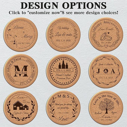 Custom Coasters Personalized Cork Coasters Bulk with Logo Wedding Personalized Cork Natural Wood Engraved Drink for Wedding Favors (Cork Coasters - Circle)