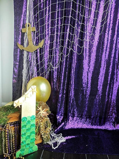 ShinyBeauty 4FT x 7FT Purple Sequin Backdrop | Photobooth Background | Wedding & Event Decor | Rustic & Elegant Sequin Fabric | Perfect for Photography & Parties | Durable Sequin Curtains