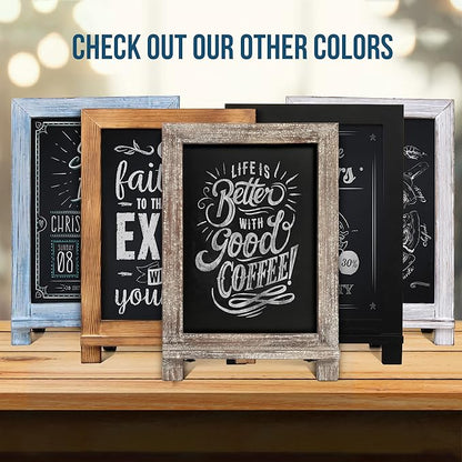 HBCY Creations Rustic Torched Wood Tabletop Chalkboard with Legs/Vintage Wedding Table Sign/Small Kitchen Countertop Memo Board/Antique Wooden Frame (9.5” x 14” Inches) (Torched Brown)