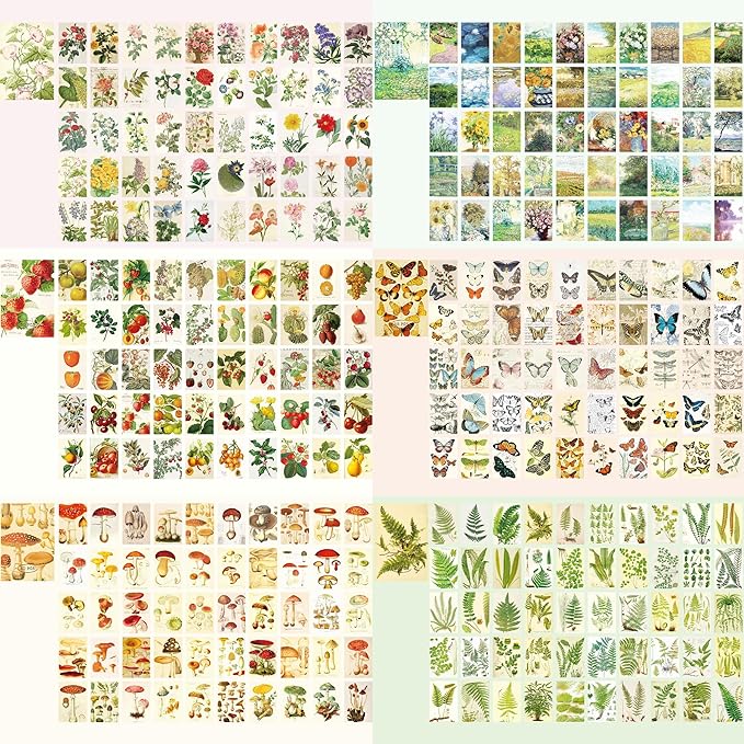 9 Sets 450 Sheets Washi Stickers for Journaling, Plants Fruit Flowers Butterfly Shell Boho Stickers Vintage Aesthetic Scrapbook Sticker for Bullet Journal Art Diary Card Craft Gifts Planner Notebook