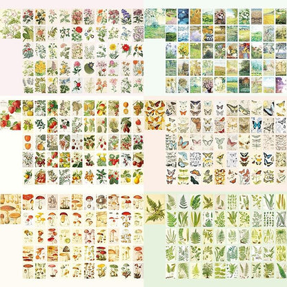 9 Sets 450 Sheets Washi Stickers for Journaling, Plants Fruit Flowers Butterfly Shell Boho Stickers Vintage Aesthetic Scrapbook Sticker for Bullet Journal Art Diary Card Craft Gifts Planner Notebook
