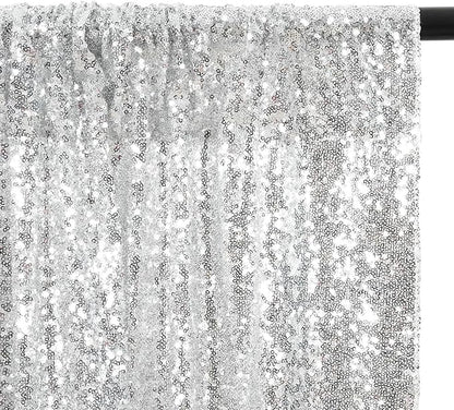 Eternal Beauty Silver Sequin Backdrop, 8x10 Ft Glitter Background Curtains for Shimmer Photography Party Wedding Birthday Back Drop Decor