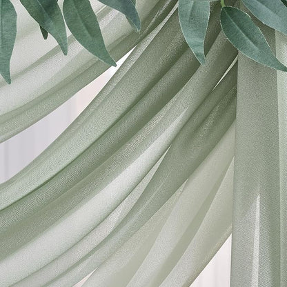 Sage Arch Drapes for Wedding Arch Draping Fabric 2 Panel Sheer Backdrop Curtain for Ceremony Bridal Party Decor 19Ft Length x 28" Width 2 Panel