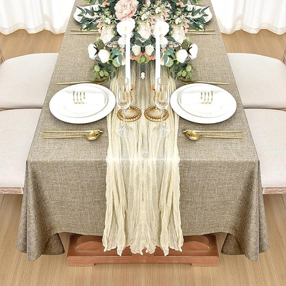 Fitable Faux Linen Tablecloths for Rectangle Tables: Water & Stain Resistant Farmhouse Table Cloth, Washable Burlap Textured Table Covers for Kitchen Dining Party(2 Pack, 60x102 Inch, Khaki)