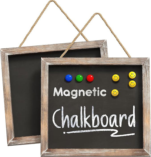 Barnyard Designs Magnetic Hanging Chalkboard Sign – Rustic Decorative Display Presentation Board for Office, School Supplies, Kitchen, Restaurant, Weddings and More, 11” x 10” (2 Pack)