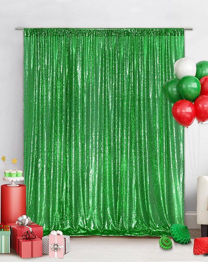Eternal Beauty Green Sequin Backdrop, 8x10 Ft Glitter Background Curtains for Christmas Shimmer Photography Party Wedding Birthday Back Drop Decor