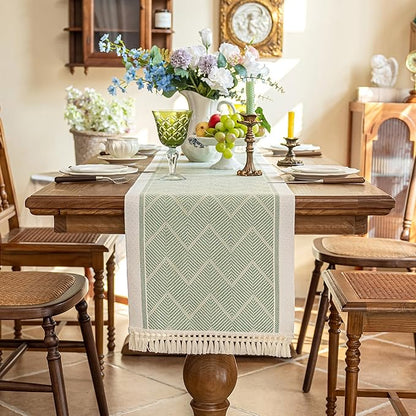 Table Runner 48 Inches Long,Waterproof Boho Table Runner with Tassel Fringe,Table Runners for Party Coffee Table