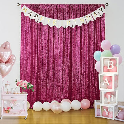 Sugargirl Fuchsia Sequin Backdrop Curtain 2 Panels 2FTx8FT Glitter Fuchsia Background Drapes Sparkle Photography Backdrop for Party Wedding Birthday Wall Decoration