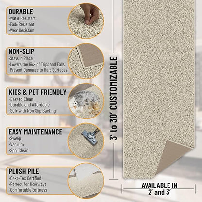 Ottomanson 3' x 20' Shaggy Runner Rug - Plush & Cozy Non-Slip Carpet for Bedroom, Living Room, Bathroom & Entryway - Durable & High-Traffic Friendly for Hallways & Dorms, Cream