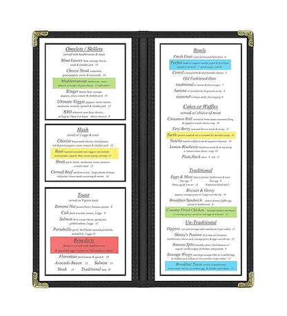 Goodsmart Restaurant Menu Covers - 25 Pack Black 2-Page/4-View 4.25" x 11", Top-Loading Vinyl Menu Holders with Clear Sleeves, Double-Stitched Edge, Leather-Style Café Covers with Gold Corners