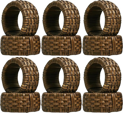 Decorative Cane Napkin Rings Set of 12 - Hand Woven Napkin Holders for Farmhouse, Rustic, Holiday, Wedding, Easter, Thanksgiving, Xmas, Boho & Fall Table Décor (Walnut) - CLEENTABLE