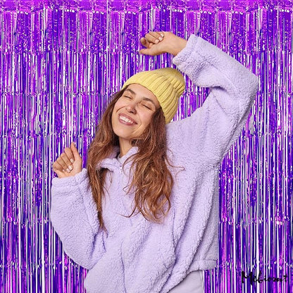 4 Pack Purple Fringe Curtain Backdrop, 3.2Ft x 6.6Ft Metallic Tinsel Foil Fringe Streamers Curtains Background for Photo Booth Birthday Wedding Baby Shower Party Thanksgiving Christmas Decorations