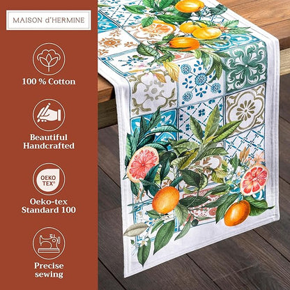 Maison d' Hermine Table Runner 100% Cotton Double Layer Table Runners 72 inches Long Decorative for Home Kitchen Dining Party Baby Shower Wedding Bridal Shower Spring Summer (Agrume, 14.50" x 72")