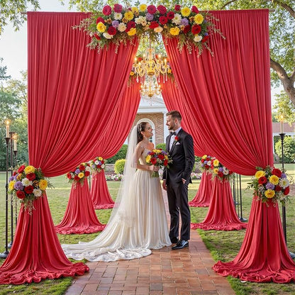 10×14ft Wrinkle Free Red Backdrop Curtain for Wedding Parties,2 Panels 5×14ft Height Soft Silky Polyester Backdrop Drapes Red Photo Back Ddrop Curtains for Event Photography Christmas Background Cloth
