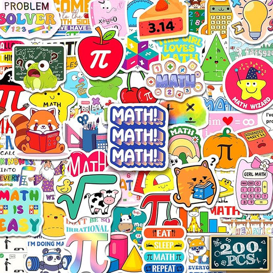 200 PCS Math Stickers for Kids Teens Students, Math Vinyl Stickers for Water Bottle Notebook Journal Laptop Classroom Decor Math Party Favors Teacher Must Haves