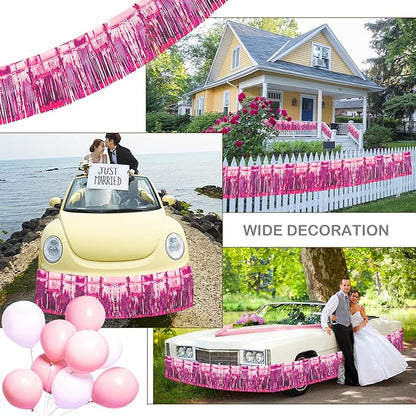 4 Pack Float Fringe Curtains, Metallic Foil Fringe Garland Shiny Tassel Foil Float Parade Float Decorations for Trailer Car Graduation Homecoming Valentine Outdoor Indoor Party (Pink)