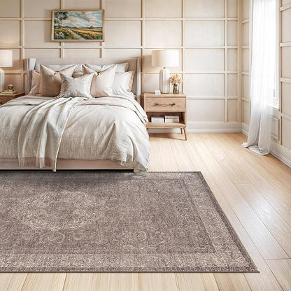 Bloom Rugs Washable Non-Slip 6' x 9' Rug - Taupe/Beige Traditional Medallion Area Rug for Living Room, Bedroom, Dining Room, and Kitchen - Exact Size: 6' x 9'