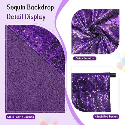 SquarePie Sequin Backdrop Curtain Not See Through Thick Glitter Background for Party 6FT x 8FT Purple