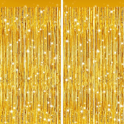 2Pack Gold Party Streamers, Gold Metallic Tinsel Streamers for Birthday Wedding Party Decors Graduation, Baby Shower, Photo Booth Props for Bachelorette Decors Xmas Halloween Party Supplies Backdrop