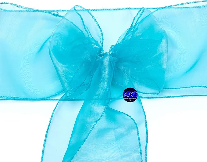 MDS Pack of 10 PCS Organza Chair Sashes Wider Dining Chair Bows Ribbon Tie Back for Wedding Party Birthday Bridal Shower Reception Event Banquet Home Chair Cover Decoration - Light Teal