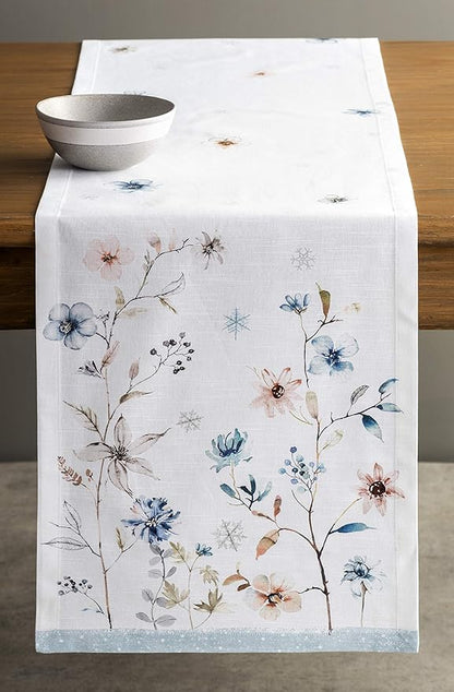 Maison d' Hermine Table Runner 100% Cotton Single Layer Table Runners 60 inches Long Decorative for Home Kitchen Dining Party Baby Shower Wedding Bridal Shower (Ice Florals, 14.50" x 60")