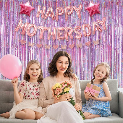 Melsan 3 Pack 3.2 x 8.2 ft Sparkling Pinkish Purple Tinsel Fringe Curtain Backdrop Glitter Decor for Birthdays, Bachelorette, Weddings, Photo Booth | Reusable Princess & Y2K Party Backdrop