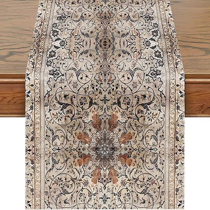 Snycler Table Runner Boho Table Runners Vintage Elegant Farmhouse Table Center Linen Decor for Home Dining Party Entrance (13x108 Inch) Boho-Brown