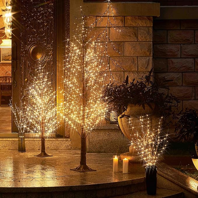 Hairui Lighted Brown Twig Branches Plug in with Dimmer and Timer 32IN 200 LED Fairy Lights, Lighted Willow Branches for Indoor Outdoor Home Room Christmas Decoration (Vase Excluded)