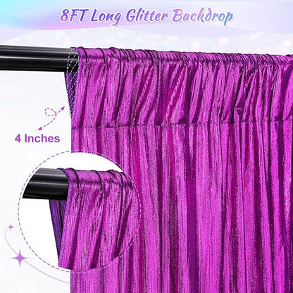Purple Sequin Backdrop Curtains - 4.8x8FT Wrinkle-Free Glitter Drapes for Halloween Decoration Birthdays Weddings Graduations