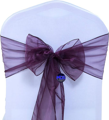 MDS Pack of 75 PCS Organza Chair Sashes Wider Dining Chair Bows Ribbon Tie Back for Wedding Party Birthday Bridal Shower Reception Event Banquet Home Chair Cover Decoration - Plum